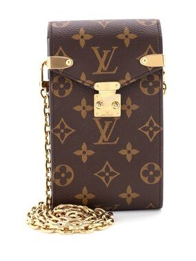 Louis Vuitton Monogram Vertical Chain Phone Pouch in Brown and Gold